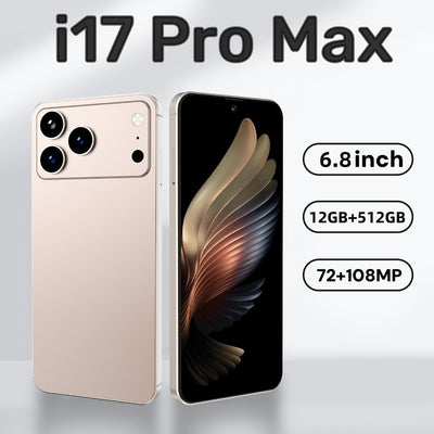 I17 Pro Max The global version of the smartphone, equipped with the Android 14 system, features a 6.8-inch high-definition screen, 12GB of RAM and 512GB of storage space, 72MP + 108MP cameras. It is a mobile smartphone.