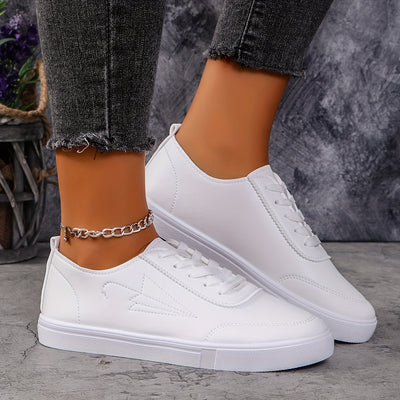 Women's Solid Color Sneakers, Casual Lace Up Outdoor Shoes, Lightweight Low Top Shoes