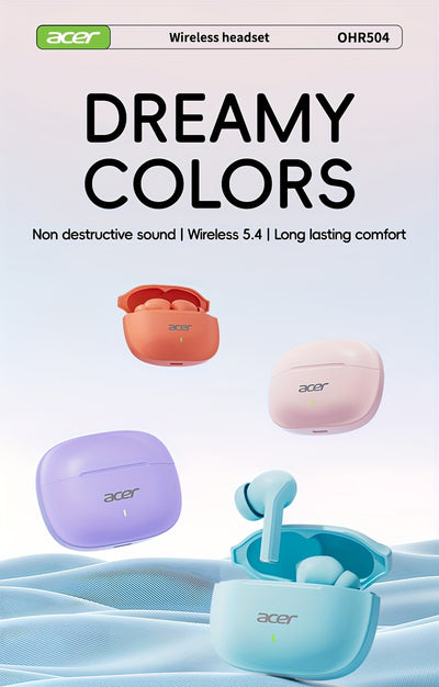 ACER OHR504 Wireless Headphone, Super Long Standby, Wireless Earphone Hi-Fi Stereo Sound, Smart Call Noise Cancellation, Gaming Mode Low Latency,  Comfortable Fit for Travel, Sports, Work, Study, Game, Multi-Device, Ideal Chr