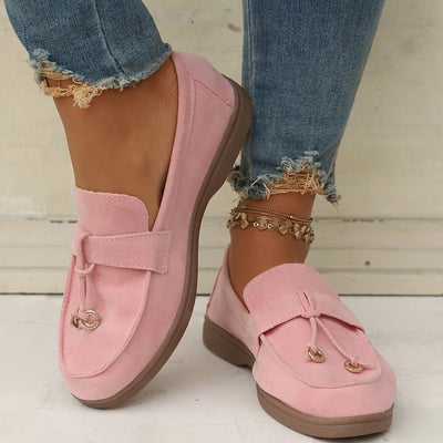 Women's Flat Shoes, Casual Slip On Outdoor Shoes, Comfy Walking Shoes With Solid Color Pendant