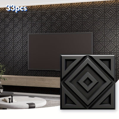 33pcs 3D Diamond Illusion Wall Panels, PVC Material, 29.97cm x 29.97cm, Black & White Geometric Design for Modern Living Room, Bedroom, Kitchen, and TV Wall Accents, Room Decor