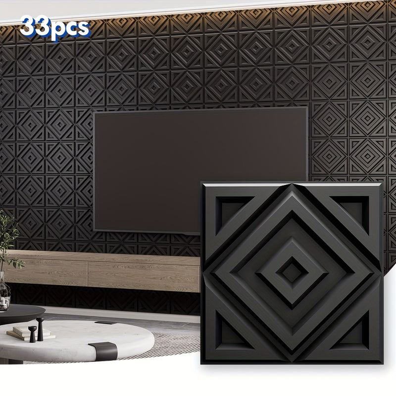 33pcs 3D Diamond Illusion Wall Panels, PVC Material, 29.97cm x 29.97cm, Black & White Geometric Design for Modern Living Room, Bedroom, Kitchen, and TV Wall Accents, Room Decor