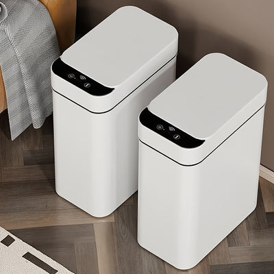 White Kitchen Bathroom Trash Can 11L with Lid, Touchless Automatic Motion Sensor 1pc & 2pcs Small Trash Can, Smart Electric Slim Trash Can, Suitable for Bedroom or Office, Smart Touchless Motion Sensor Trash Can with Lid, Ele