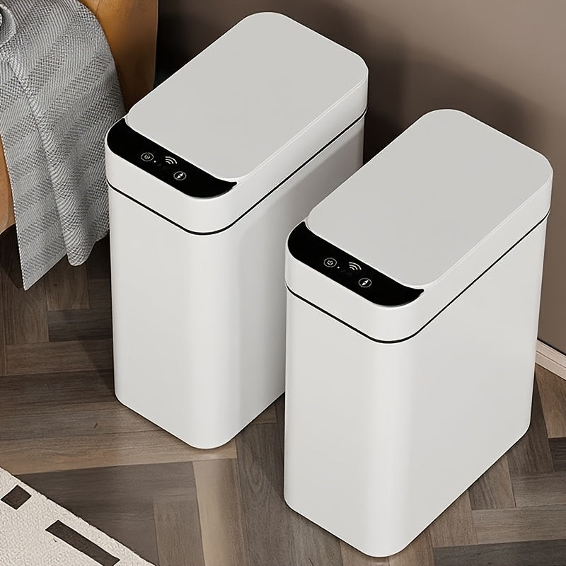 White Kitchen Bathroom Trash Can 11L with Lid, Touchless Automatic Motion Sensor 1pc & 2pcs Small Trash Can, Smart Electric Slim Trash Can, Suitable for Bedroom or Office, Smart Touchless Motion Sensor Trash Can with Lid, Ele