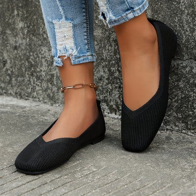 Women's Breathable Knit Slip On Shoes, Casual Square Toe Outdoor Shoes, Lightweight & Comfortable Shoes