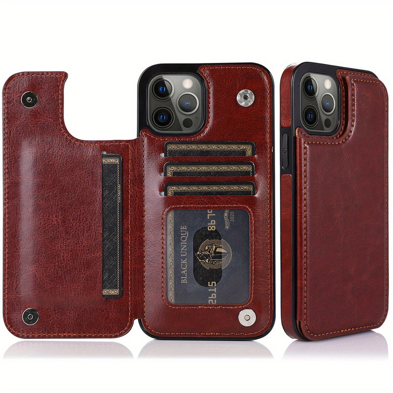 جراب iPhone قابل للطي من الجلد الصناعي عالي الجودة مع فتحات للبطاقات وحامل مقاوم للصدمات متوافق مع موديلات مختلفة بما في ذلك X XR XS Max 11 pro 12 pro 13 pro 14 15 16 SE 6 7 8 plus