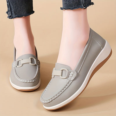 Women'S Breathable Low-Top Thick Sole Loafers - Casual Slip-On Outdoor Shoes with Round Toe, Synthetic Upper & Inner, TPR Sole, All-Season Comfort