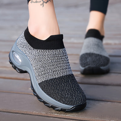Women's Breathable Knit Chunky Sneakers, Casual Slip On Outdoor Shoes, Comfortable Low Top Shoes