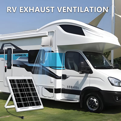 Wall-mounted ventilation fan kit, Φ150mm/Φ100mm fan + 8W solar panel included, suitable for bathroom and kitchen ventilation solutions. Durable stainless steel wall-mount exhaust fan provides excellent airflow