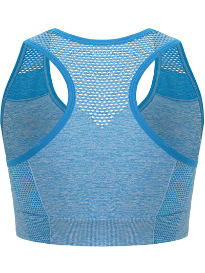 3pcs Plus Size Sports Bras, Polyamide Blend, Hollow Mesh Design, Low Support, Removable Padding, Crew Neck, Medium Stretch, Knit Fabric, with Casual Wear for Women'S Activewear