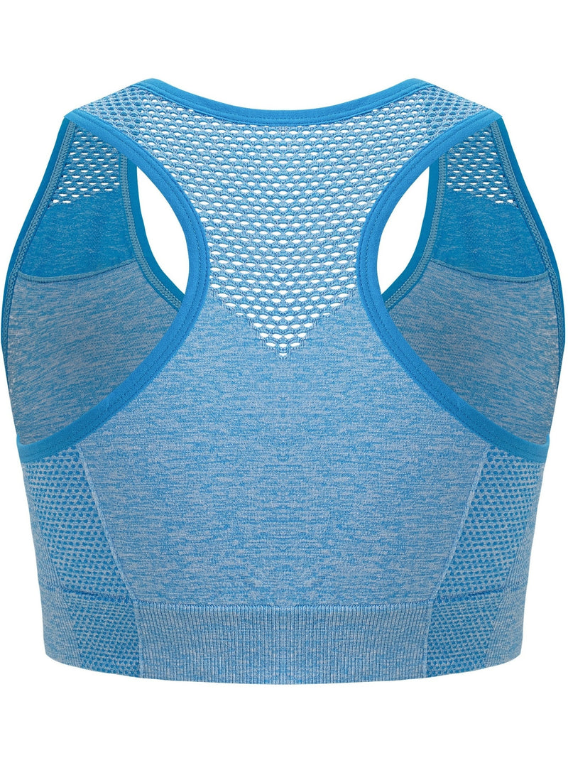 3pcs Plus Size Sports Bras, Polyamide Blend, Hollow Mesh Design, Low Support, Removable Padding, Crew Neck, Medium Stretch, Knit Fabric, with Casual Wear for Women&