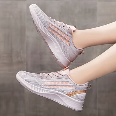 Women's Breathable Mesh Running Shoes, Lightweight Low-Top Casual Sports Sneakers with Lace-Up Closure, Fabric Upper and PU Sole