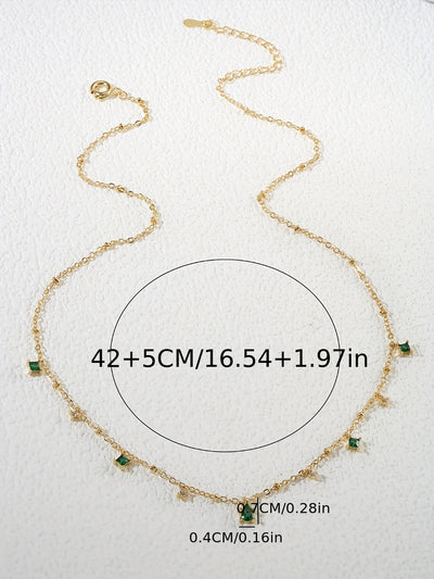 Cute Minimalist Green Zirconia Pendant Necklace Plated with