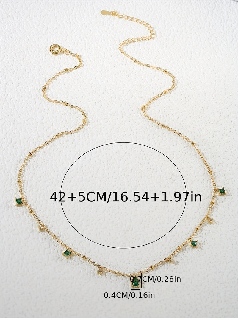 Cute Minimalist Green Zirconia Pendant Necklace Plated with