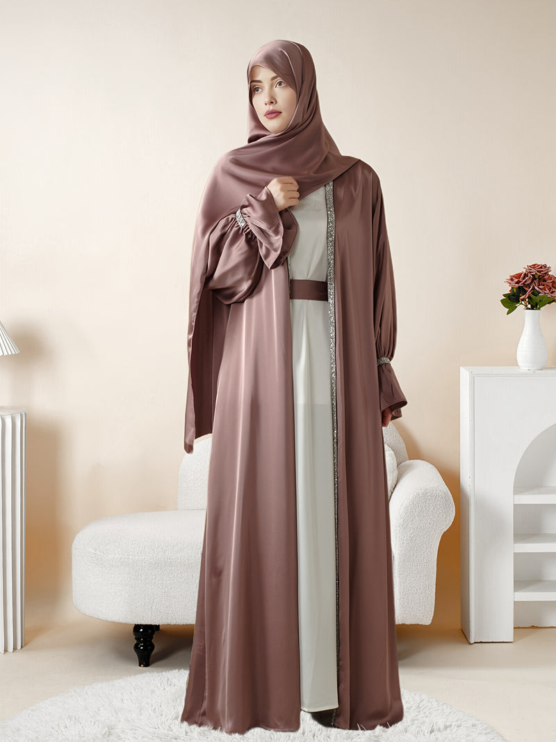 4pcs Set: Poet Sleeve Satin Abaya (MOA009) Eid al-Adha Abaya Muslim Women&