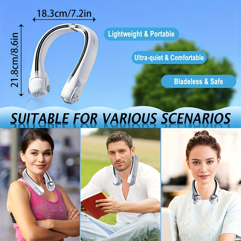 1pc 2025 New Portable Neck Fan, Bladeless Fan, Upgraded with Rotatable Airflow Direction, 360° Surround Outlet, Wearable Neck Fan Rechargeable, Perfect for Outdoor, Sports, Camping, Travel Use