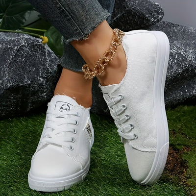 Women's Simple Flat Canvas Shoes, Casual Lace Up Outdoor Shoes, Comfortable Low Top Sneakers