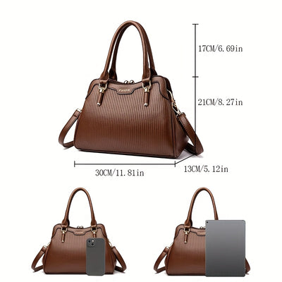 OGEHUAFEE 's Quilted Handbag - Elegant Multi-Layer French-Inspired Quilted Striped (Brown/Beige/Green/Black) Button Closure, Golden-Tone Hardware, Detachable Strap & Nylon - Dress Handbag for, Wedding,