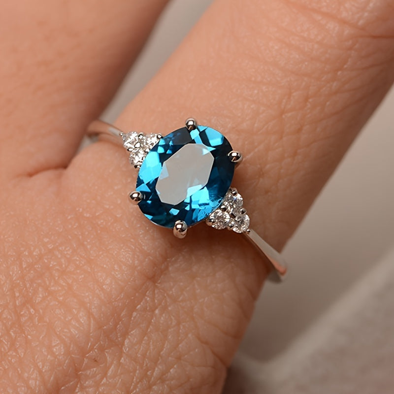 1 exquisite Silvery-blue cubic ring - a symbol of eternal love, an elegant party jewelry piece, perfect birthday gift for girls