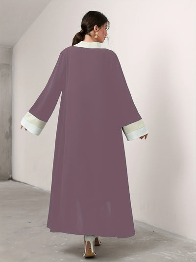 Cozy Comfort, Elegant Black and Cream Long Robe with Ruffle Sleeves - Polyester, Machine Washable, Casual Style for Women - Perfect for Spring/Summer/Fall