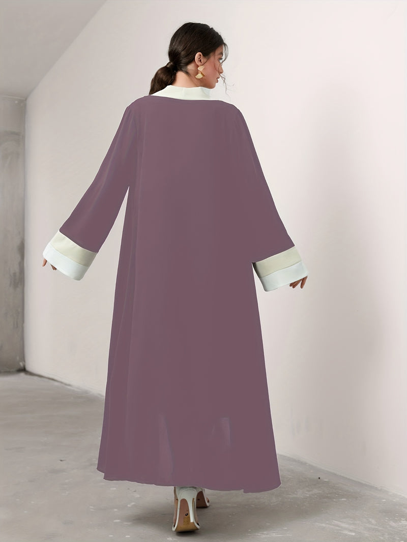 Cozy Comfort, Elegant Black and Cream Long Robe with Ruffle Sleeves - Polyester, Machine Washable, Casual Style for Women - Perfect for Spring/Summer/Fall