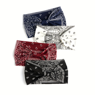 Boho Chic Paisley Turban Headband - Soft, Stretchy & Sweat-Wicking Hair Band for Yoga & Sports, Elegant Knotted Design, Women's Fashion Accessory