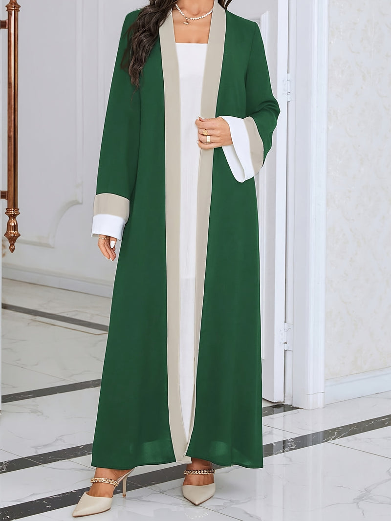 Cozy Comfort, Elegant Black and Cream Long Robe with Ruffle Sleeves - Polyester, Machine Washable, Casual Style for Women - Perfect for Spring/Summer/Fall