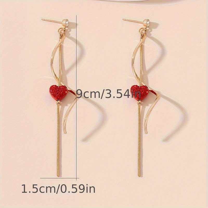 Spiral Lines Black Heart Design Dangle Earrings Elegant Cute Style 18K Gold Plated Jewelry Valentine&