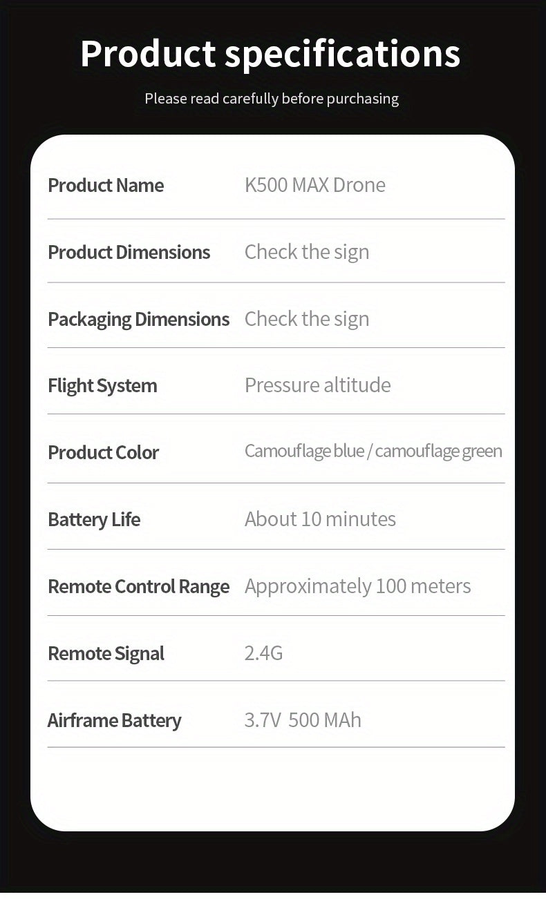 K500MAX RC Drone with 360° Flips, Throw Start, Altitude Hold, One-Key Speed Switch, Crash Resistant Design, RGB Lights, Headless Mode, 6-8 Minute Battery Life, 3m/s Max Speed, Usb Charging, Outdoor Flying, Stunt Enthusiasts,