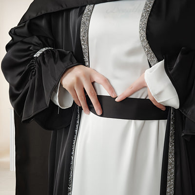 4pcs Set: Poet Sleeve Satin Abaya (MOA009) Eid al-Adha Abaya Muslim Women's Ramadan, Eid al-Fitr, Eid al-Adha, Mawlid, Prayer dress gown robe outfit long robe outfit comfortable soft breathable elegant Middle East Arabic styl