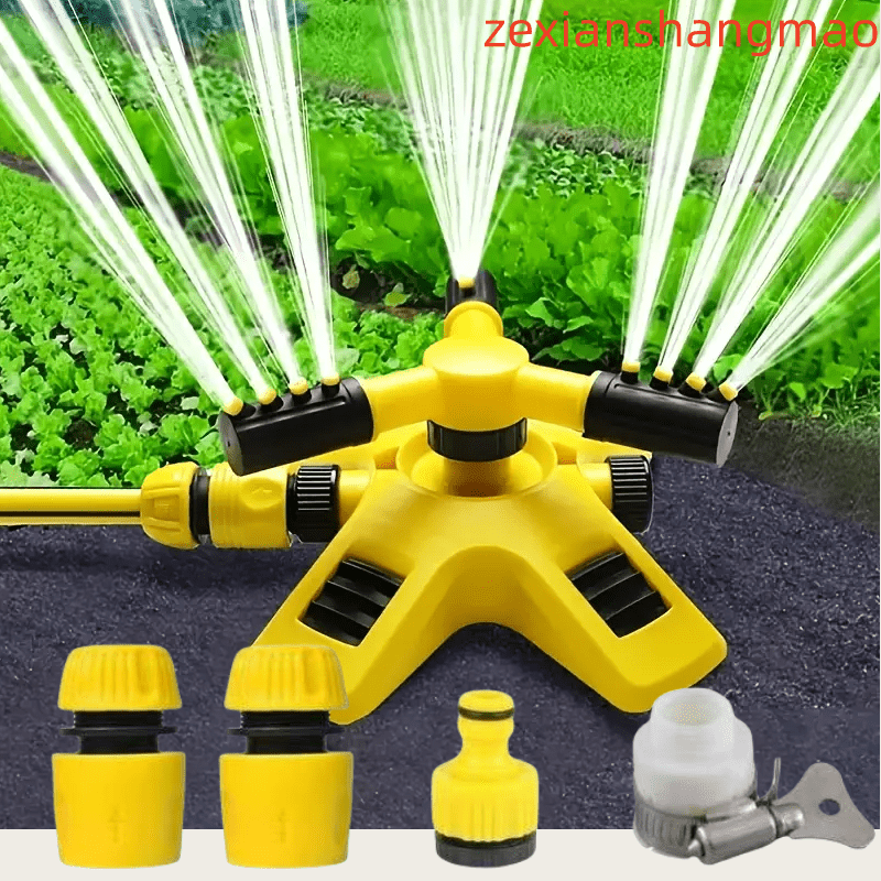 6pcs Lawn Sprinkler Set. 360° Rotating Sprinkler with Adjustable Arm, Plastic Material, Multi-Angle Rotation, Garden Irrigation System [2 4-Way Water Connections + 1 4/6 Standard Connection + 1 Multi-Function Connection]