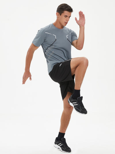 2pcs Men's Stripe Decor Short Sleeve T-shirt + Shorts Sports Set, Casual Quick-drying Summer Fitness Clothing As Gift