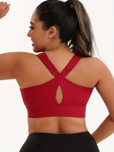 A Women'S Front-Zip Sports Bra, Featuring High Support And Plus Sizes, with Adjustable Straps, Suitable for Yoga, Fitness, And Workouts.
