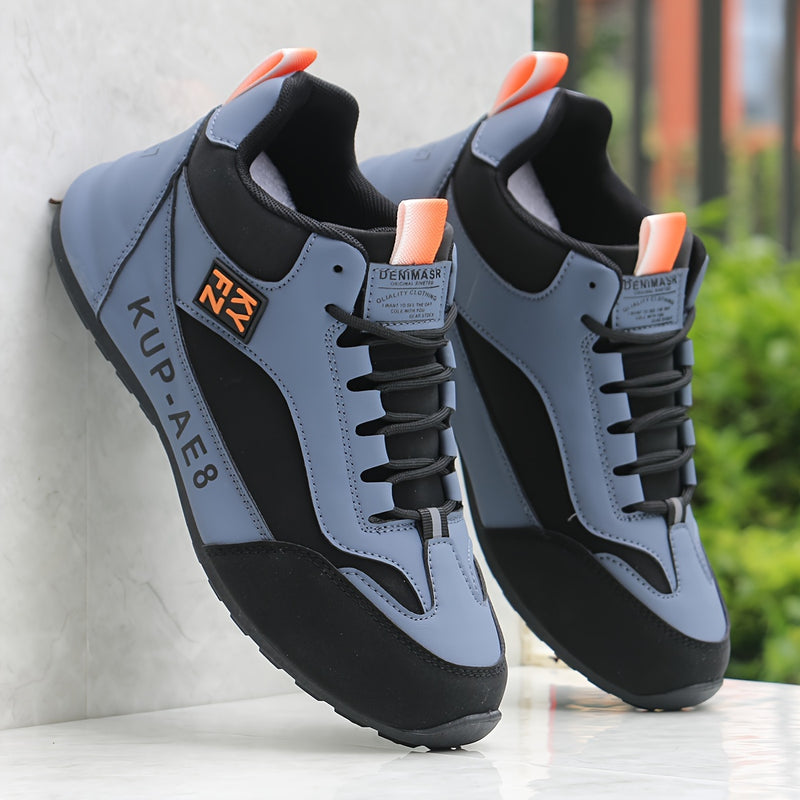 2024 High-Top Casual Fashion Sneakers for Men - All-Season Lace-Up Comfortable Soft Sole Running Shoes with Stripes and Graphics, Round Toe Fabric Sports Footwear