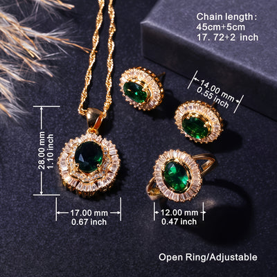 5pcs Elegant Geometric Cubic Synthetic Synthetic Synthetic Zircon Jewelry Set - Plated, Green & Clear Faux Faux Gemstones, Perfect for Valentine'S Day, Weddings, and Gifts, Includes Necklace, Bracelet, Ring, and Earring