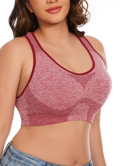 3pcs Plus Size Sports Bras, Polyamide Blend, Hollow Mesh Design, Low Support, Removable Padding, Crew Neck, Medium Stretch, Knit Fabric, with Casual Wear for Women'S Activewear
