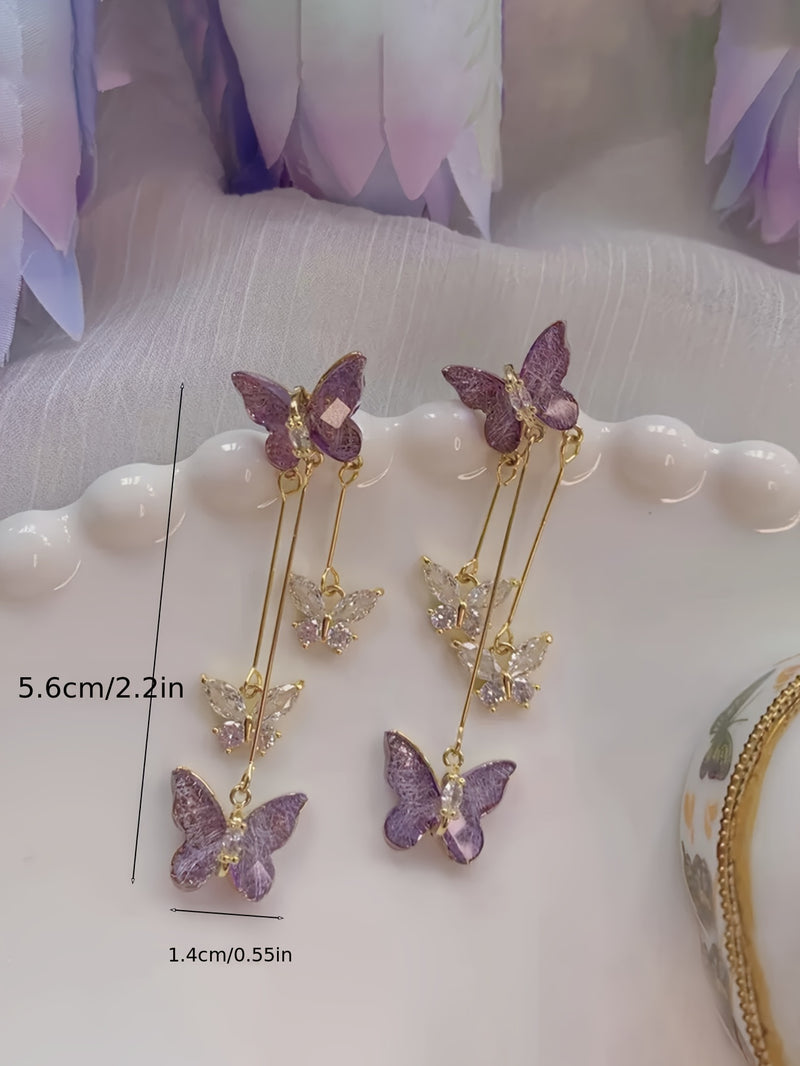 Elegant & Cute Style, Light Purple Small Butterfly Tassel Earrings, Delicate Temperament Accessory For Party & Daily Wear, Idea Gift