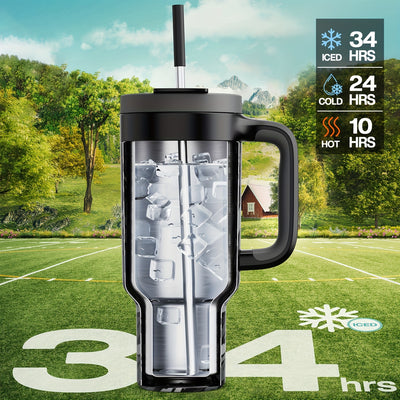 40oz Insulated Stainless Steel Tumbler with Dual Handles - Leakproof, PVC-Free, Perfect for Sports & Home Use
