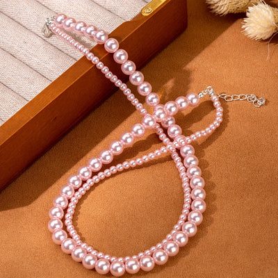 One Piece Double Layer Pink Pearl Necklace, Sweet and Cute, Simple Resin Design, All Season Daily Wear, Valentine'S Day Gift