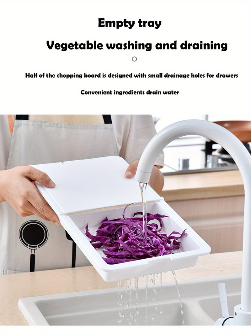 1pc 3-in-1 Integrated Plastic Cutting Board with Built-in Drain Basket & Storage Box - Food-Safe Durable Space-Saving Design for Effortless Food Prep, Washing & Storage - Ideal for Home Cooks & Professional Chefs, Chopping Bo