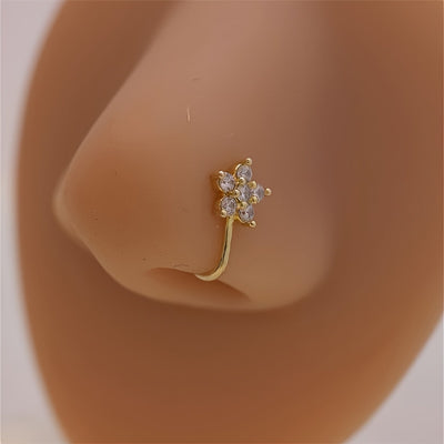 4pcs set of Women's fashionable snowflakes, cherry blossoms, tulips, inlaid Synthetic Zirconia U-shaped nose clip set, no perforation, adjustable retro elegant style, simple design, fashionable and versatile. Thanksgiving gif