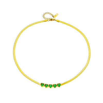 Elegant & Luxurious Golden-Tone Stainless Steel Necklace for Women - Multi-Green Heart Pendant Bohemian Style Jewelry, Durable Tarnish-Resistant Design for Weddings, Vacations, Daily Wear, Parties - Perfect Gift for Her, Char