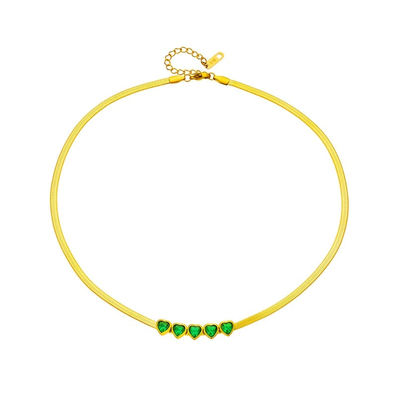 Elegant & Luxurious Golden-Tone Stainless Steel Necklace for Women - Multi-Green Heart Pendant Bohemian Style Jewelry, Durable Tarnish-Resistant Design for Weddings, Vacations, Daily Wear, Parties - Perfect Gift for Her, Char