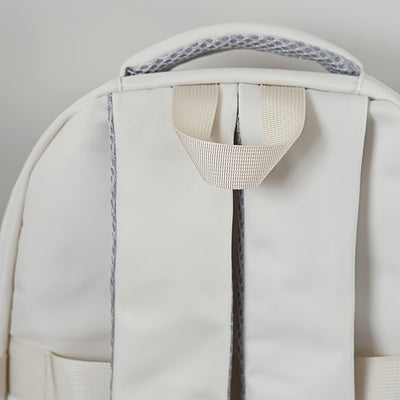 حقيبة ظهر أنيقة بيضاء على الطراز الياباني لطلاب المدارس الثانوية والجامعات - سعة كبيرة، خفيفة الوزن، حزام قابل للتعديل، إغلاق بسحاب، تصميم كاجوال، قابلة للغسل اليدوي | حقيبة ظهر بسيطة | ظهر خفيف الوزن