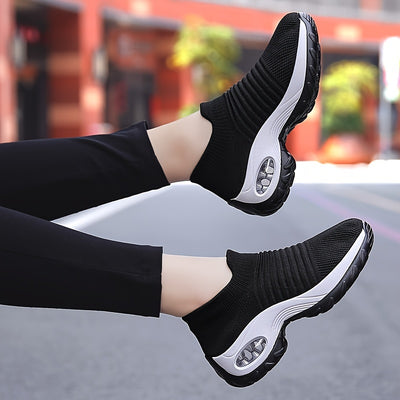 Women's Breathable Knit Chunky Sneakers, Casual Slip On Outdoor Shoes, Comfortable Low Top Shoes
