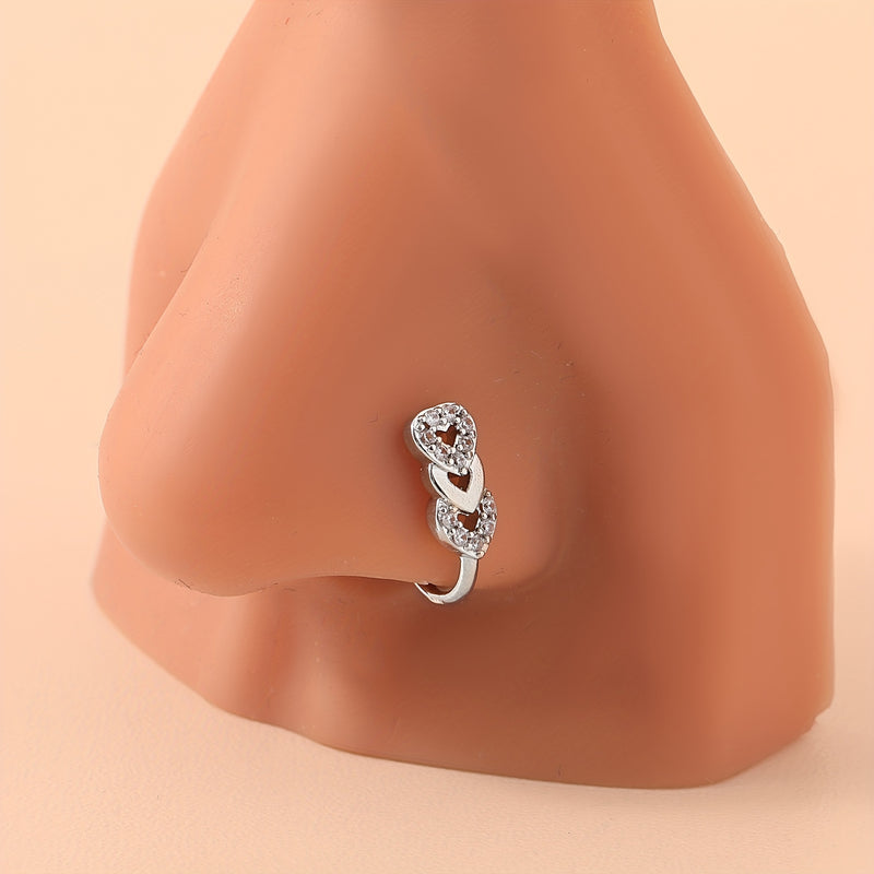 9pcs set of retro fashion bohemian copper inlaid synthetic Zirconia no-piercing love crown moon heart plum blossom sun shape U-shaped nose clip nose ring nose ornament for daily wear birthday party New Year gift