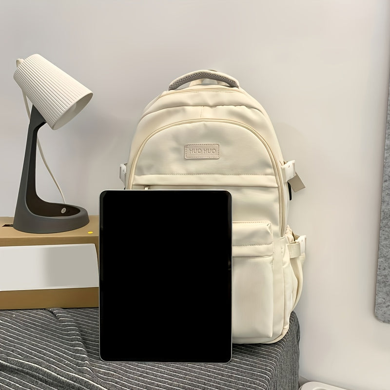 HUOHUO Large Capacity Backpack for Students - Durable Fabric, Multiple Compartments, Adjustable Straps, Ideal for School, College, and Travel, Casual Style, Zipper Closure, Casual Daypack|Casual Style Backpack|Durable Fabric