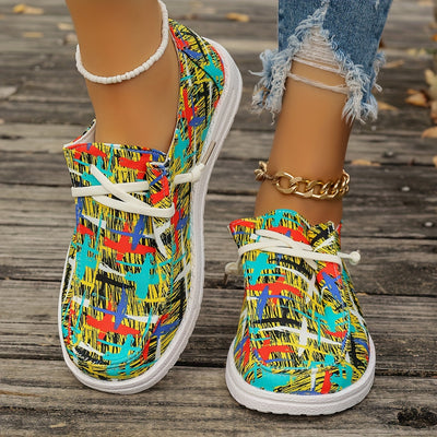 Women's Easter Themed Canvas Shoes, Casual Lace Up Outdoor Shoes, Lightweight Low Top Shoes