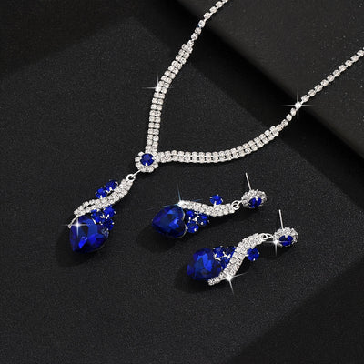 One Necklace + One Pair of Earrings Two-Piece Set Love Heart Necklace and Earrings Wedding Jewelry Suitable for Dress Banquet Wear