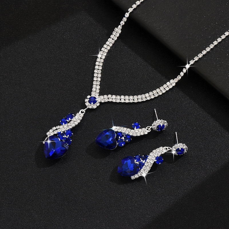 One Necklace + One Pair of Earrings Two-Piece Set Love Heart Necklace and Earrings Wedding Jewelry Suitable for Dress Banquet Wear